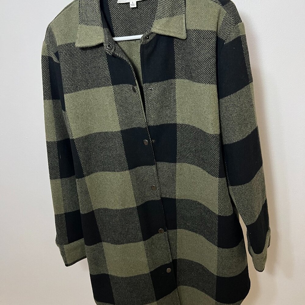BB Dakota by Steve Madden Womens Eldridge Long Plaid Flannel Jacket Sage L